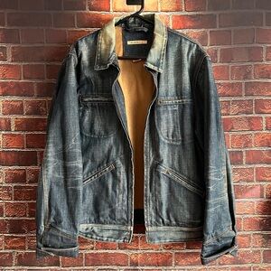 John Varvatos Blue Denim Jacket with Tan Lining